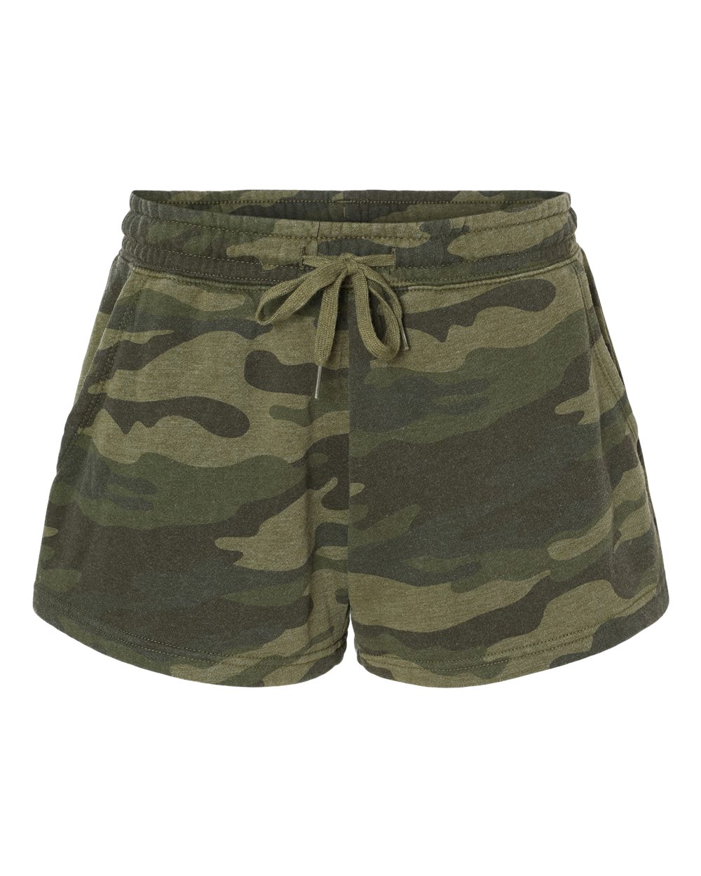 Independent Trading Co. Women’s Lightweight California Wave Wash Fleece Shorts. PRM20SRT - Forest Camo Heather