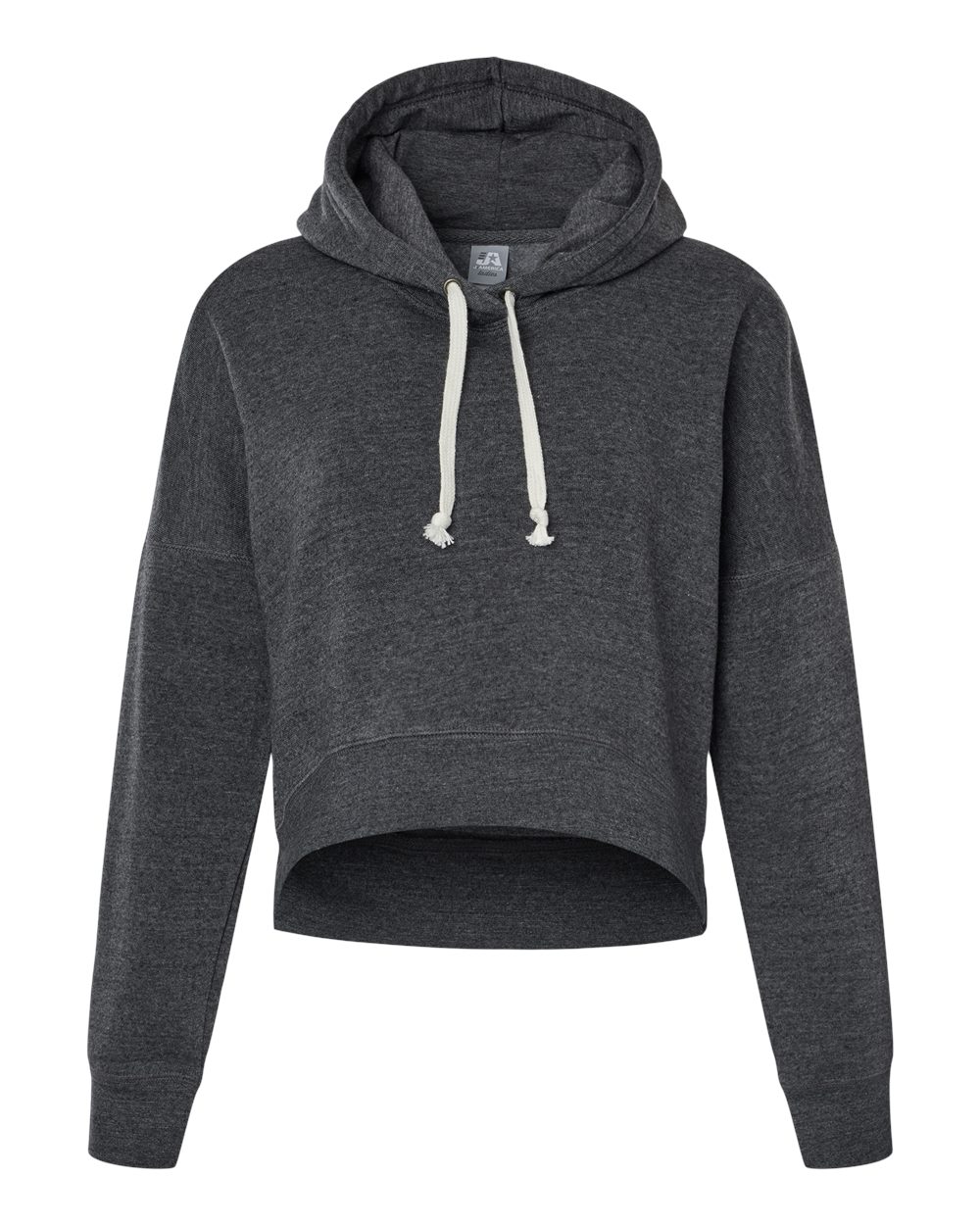 J. America Women's Crop Hooded Sweatshirt. 8853 - Black Triblend