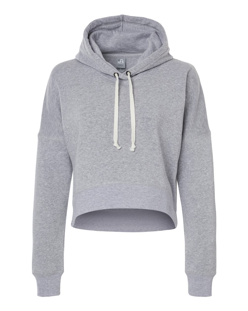 J. America Women's Crop Hooded Sweatshirt. 8853 - Grey Triblend