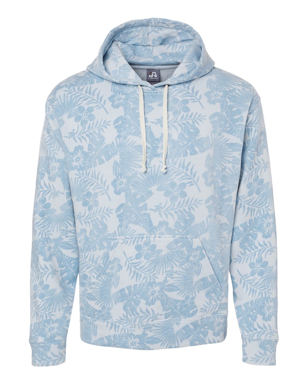 J. America Men's Triblend Fleece Hooded Sweatshirt. 8871 - Chambray Aloha Triblend
