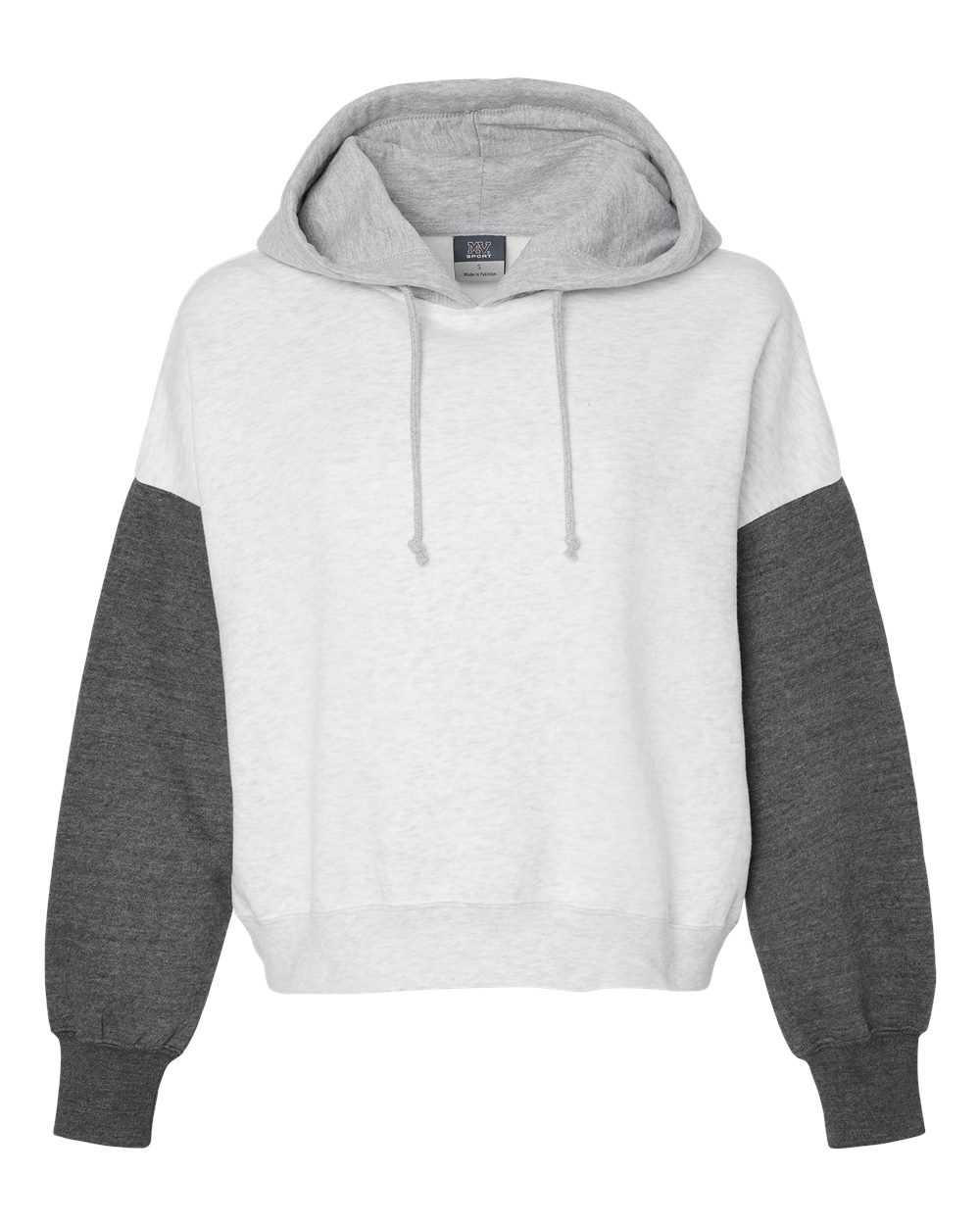 MV Sport Women's Sueded Fleece Colorblocked Crop Hooded Sweatshirt. W23716 - Charcoal