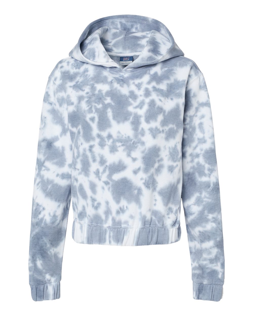 MV Sport Women's Sueded Fleece Tie-Dyed Crop Hooded Sweatshirt. W23718 - Stonewash