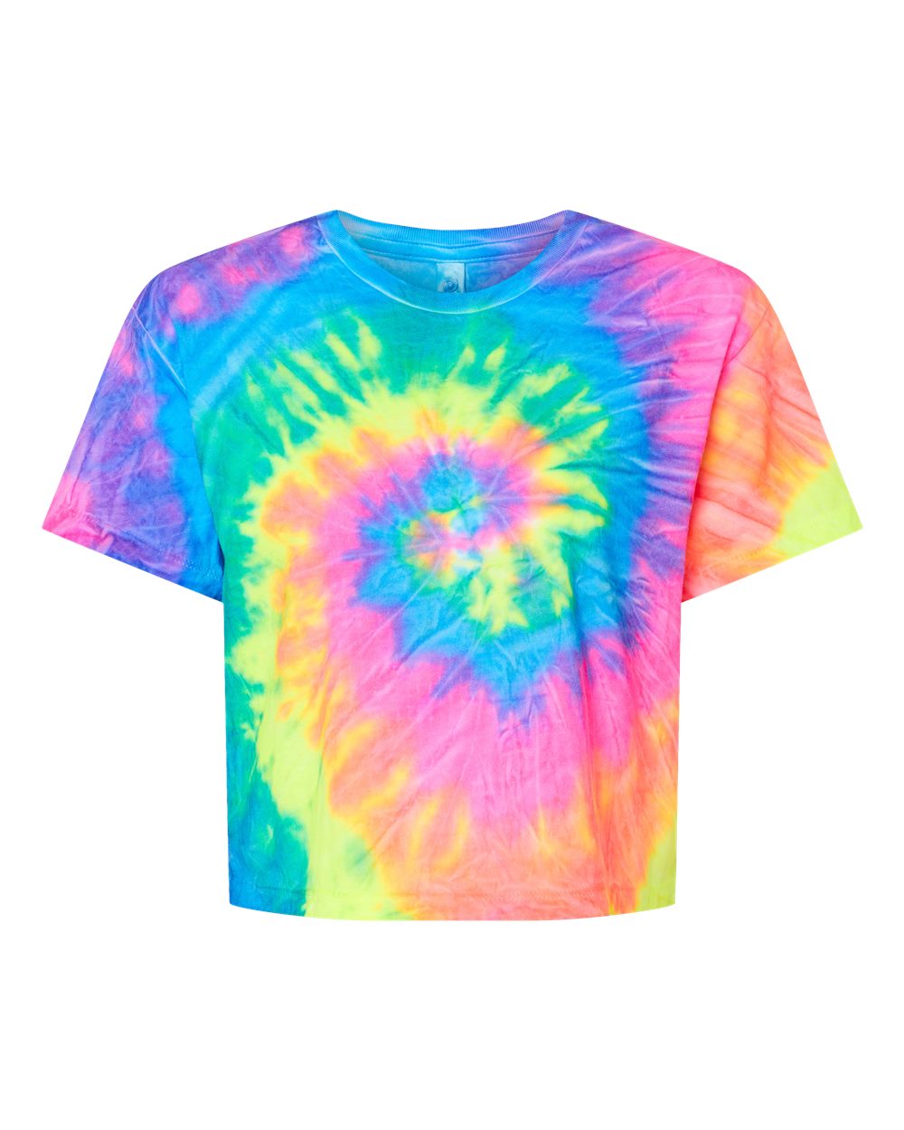 Colortone Women's Tie-Dyed Crop T-Shirt. 1050 - Neon Rainbow