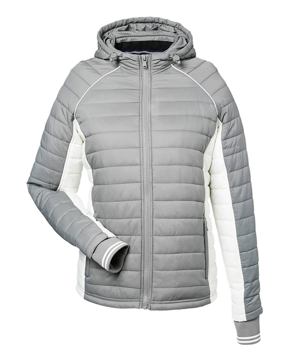 Nautica Women's Nautical Mile Hooded Puffer Jacket. N17187 - Graphite/ Antique White