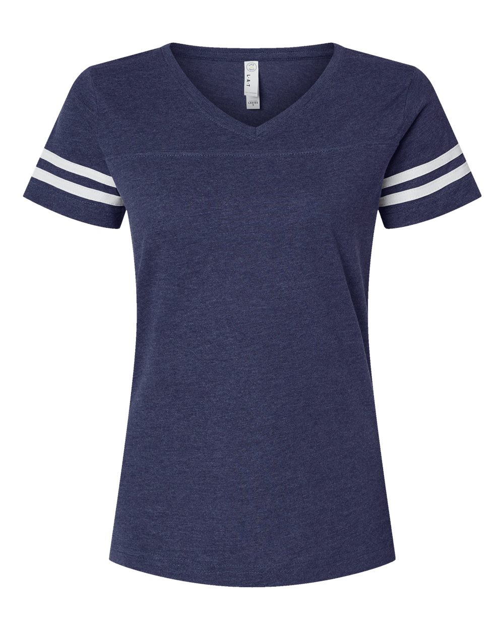 LAT Women's Football V-Neck Fine Jersey Tee. 3537 - Vintage True Navy/ Blended White