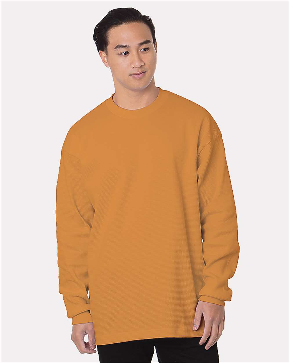 Bayside Men's USA-Made Heavyweight Waffle Knit Thermal. 8205 - Caramel Brown