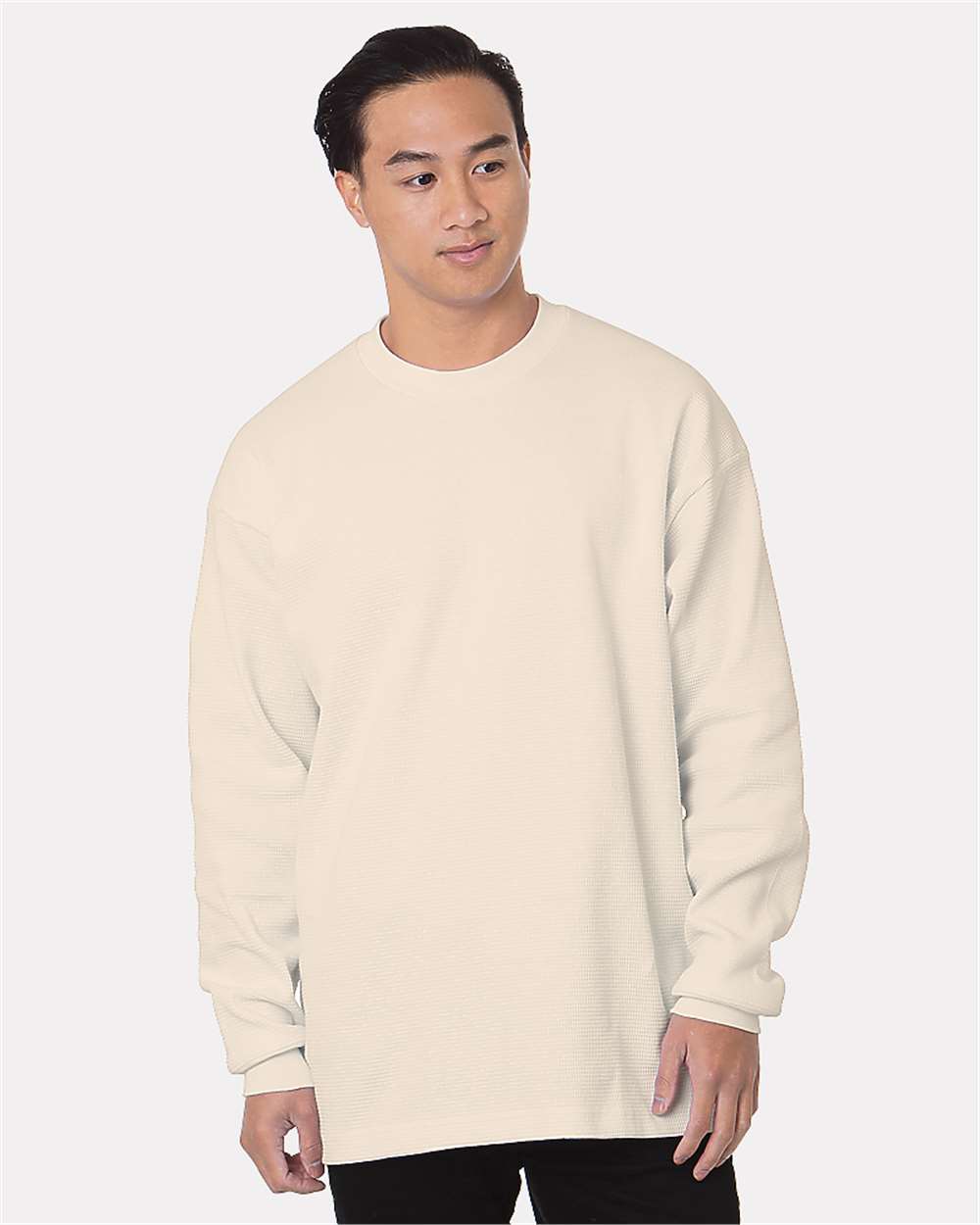 Bayside Men's USA-Made Heavyweight Waffle Knit Thermal. 8205 - Cream