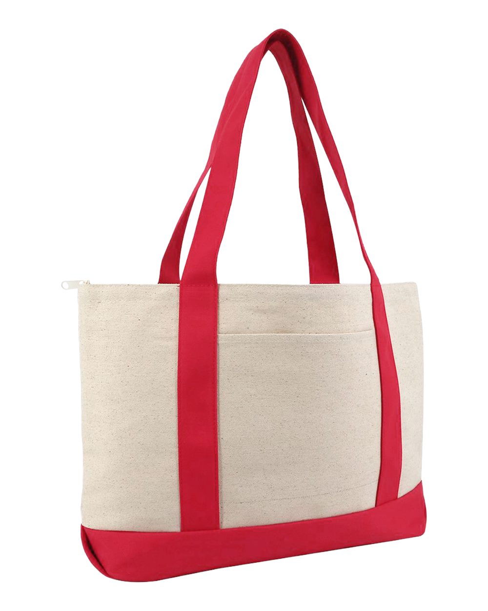 Liberty Bags Large Zippered Cotton Canvas Tote. 8862 - Natural/ Red
