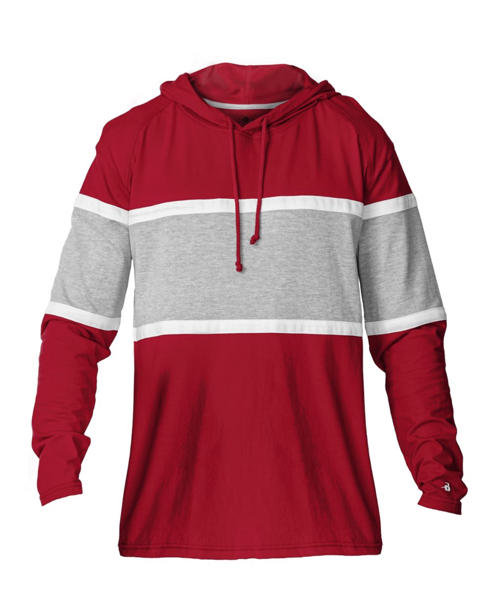 Badger Unisex United Hooded Long Sleeve T-Shirt. 4981 - Red/ Oxford/ White