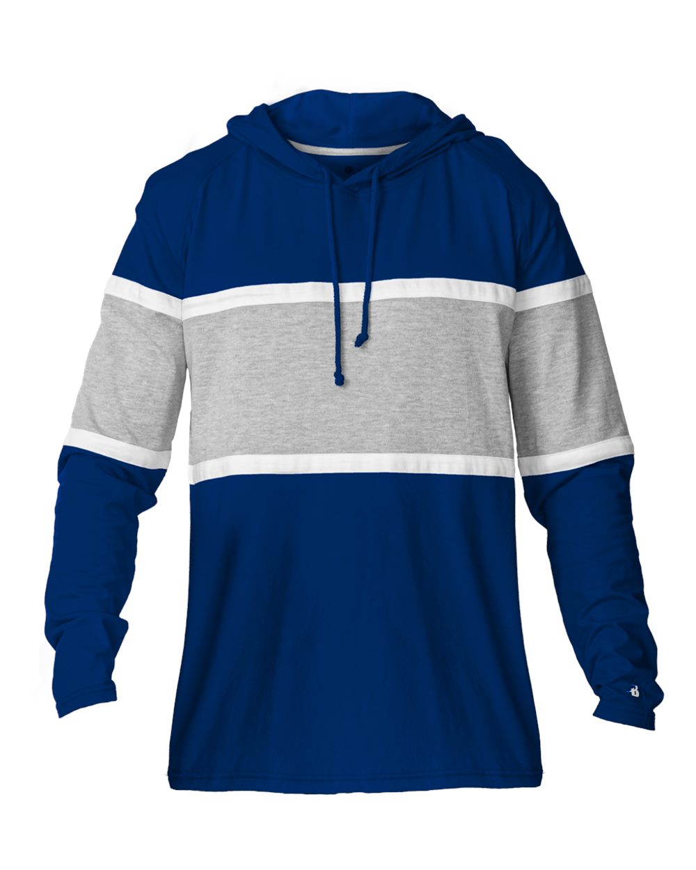 Badger Unisex United Hooded Long Sleeve T-Shirt. 4981 - Royal/ Oxford/ White