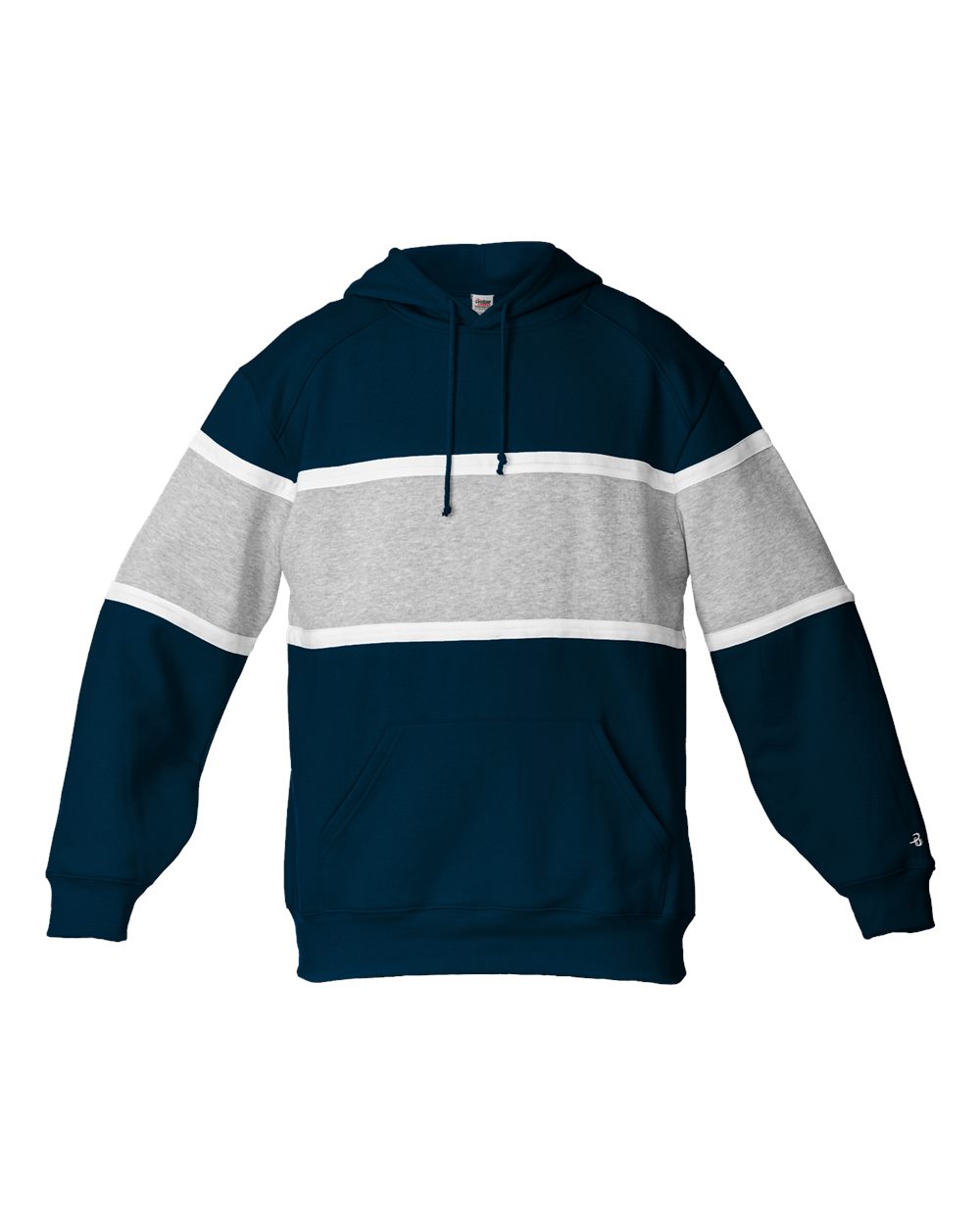 Badger Unisex United Athletic Fleece Hooded Sweatshirt. 1282 - Navy/ Oxford/ White