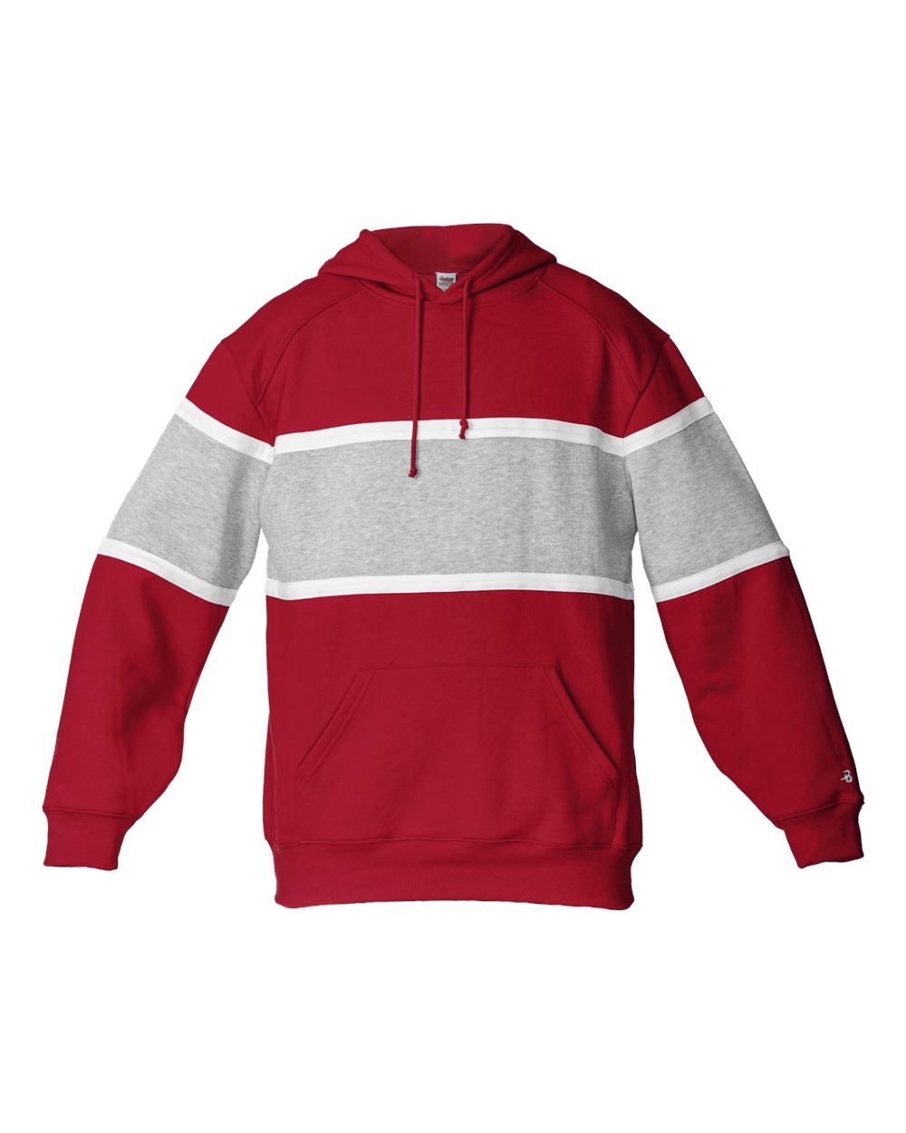 Badger Unisex United Athletic Fleece Hooded Sweatshirt. 1282 - Red/ Oxford/ White