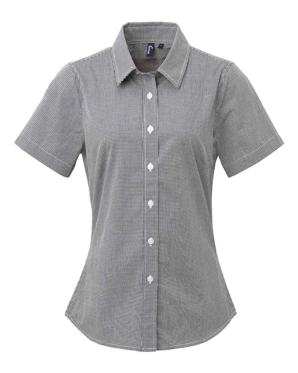 Artisan Collection by Reprime Women's Microcheck Gingham Short Sleeve Cotton Dress Shirt. RP321 - Black/ White
