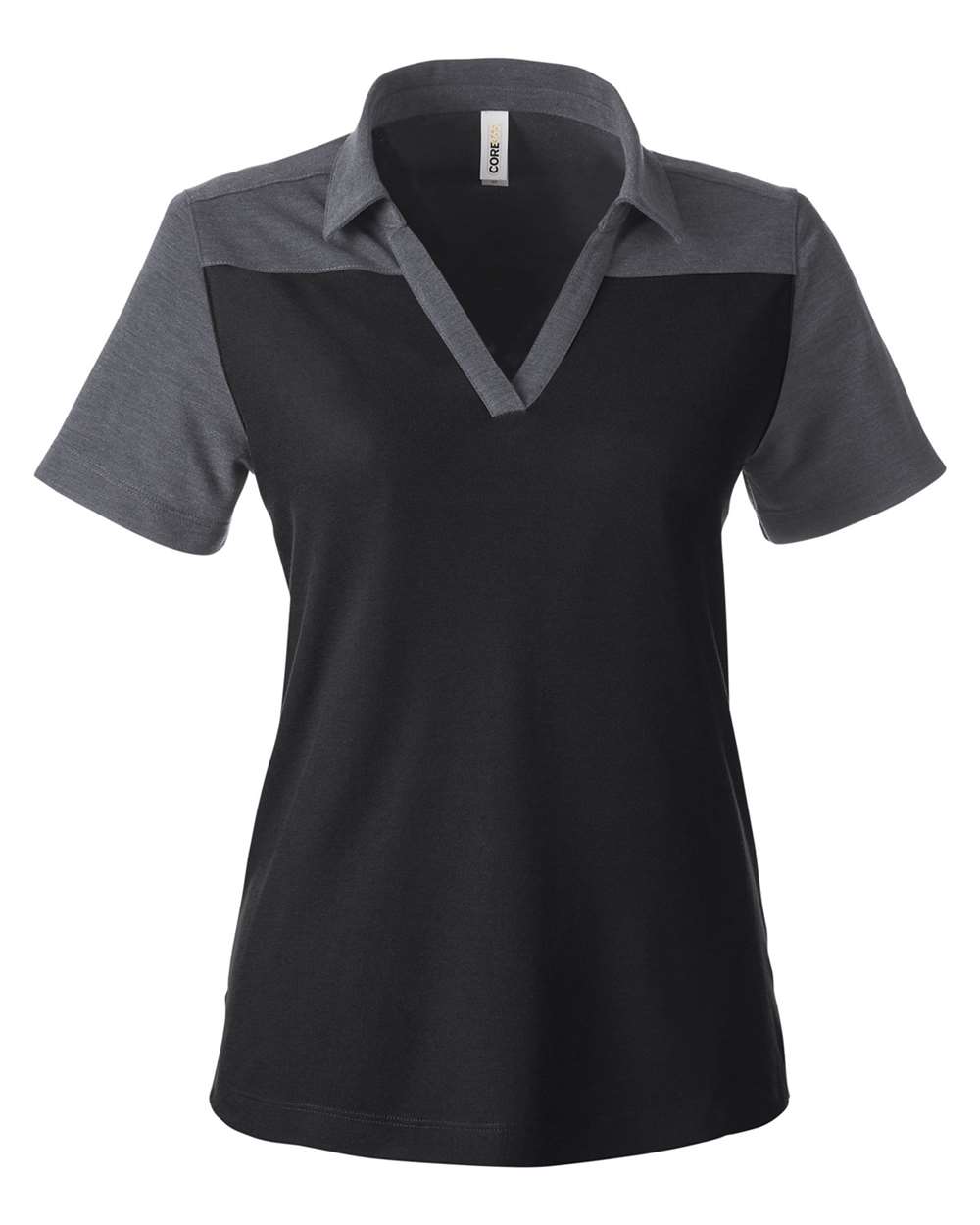 CORE365 Women's Fusion ChromaSoft™ Colorblock Polo. CE112CW - Black/ Carbon Heather