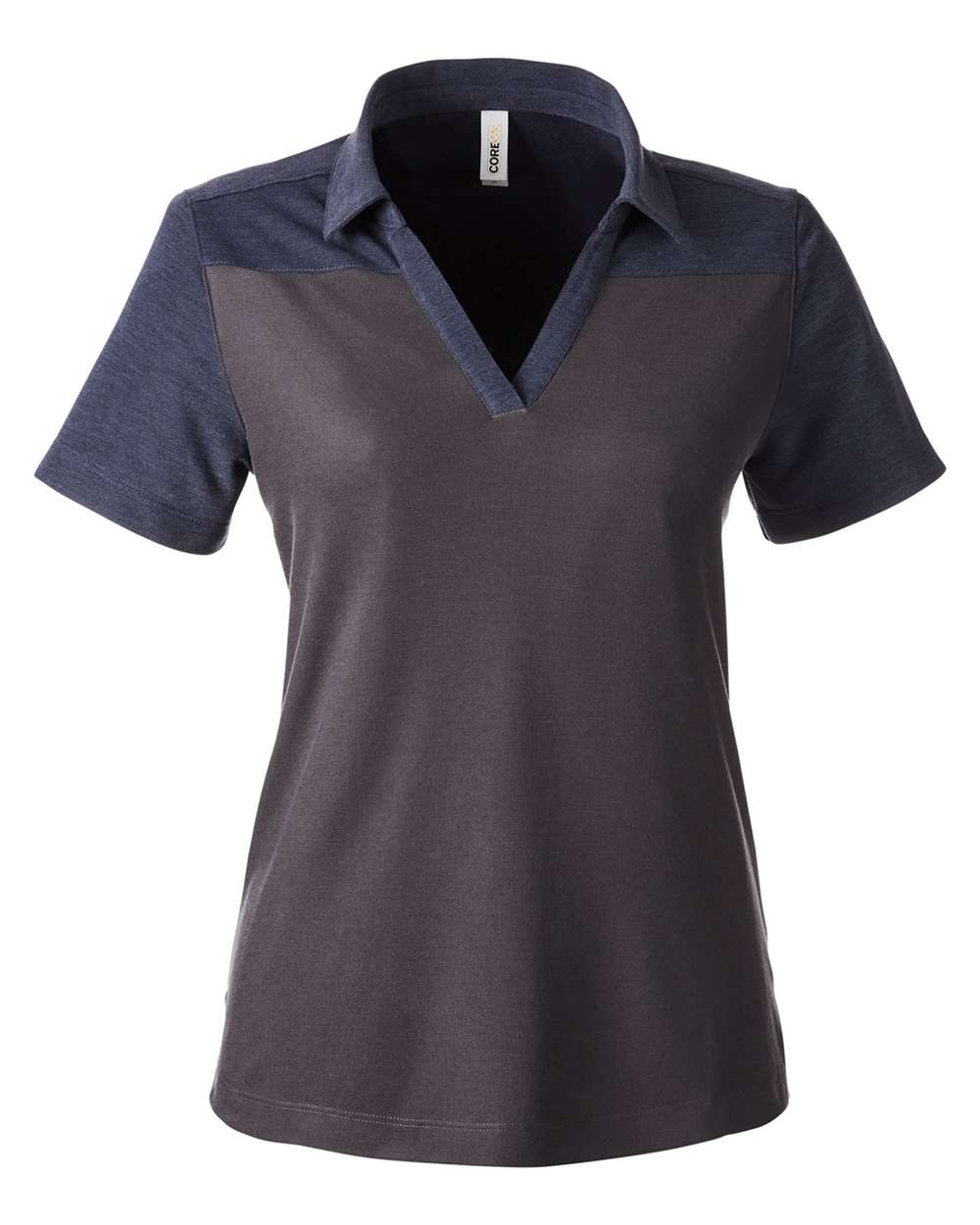 CORE365 Women's Fusion ChromaSoft™ Colorblock Polo. CE112CW - Carbon/ Classic Navy Heather