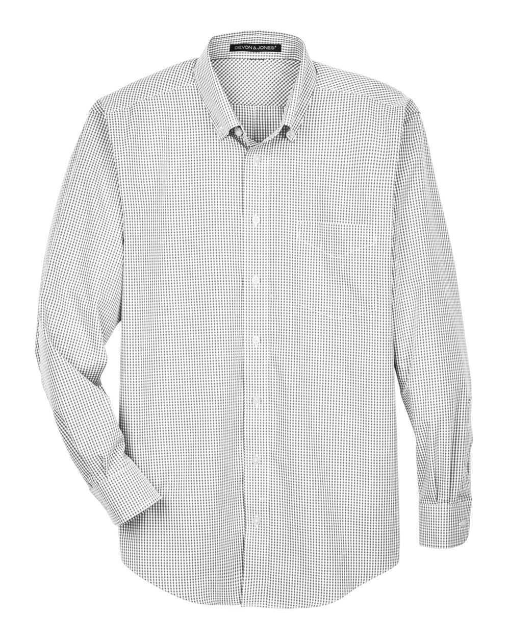 Devon & Jones Men's Crown Collection® Gingham Check Woven Dress Shirt. D640 - Silver