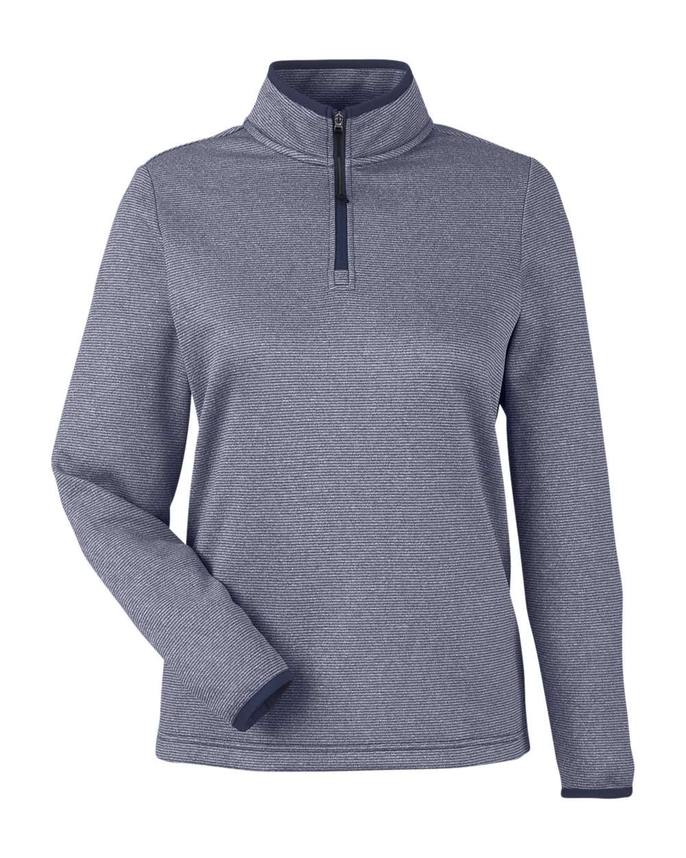CORE365 Women's Venture Heathered Stripe Quarter-Zip Pullover. CE73W - Classic Navy/ White