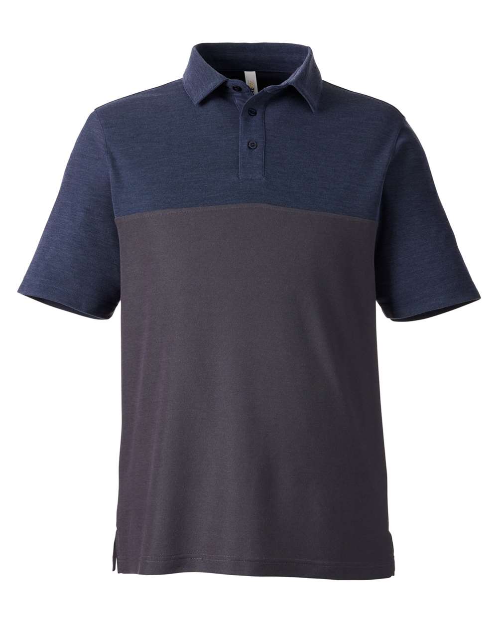 CORE365 Men's Fusion ChromaSoft™ Colorblock Polo. CE112C - Carbon/ Classic Navy Heather