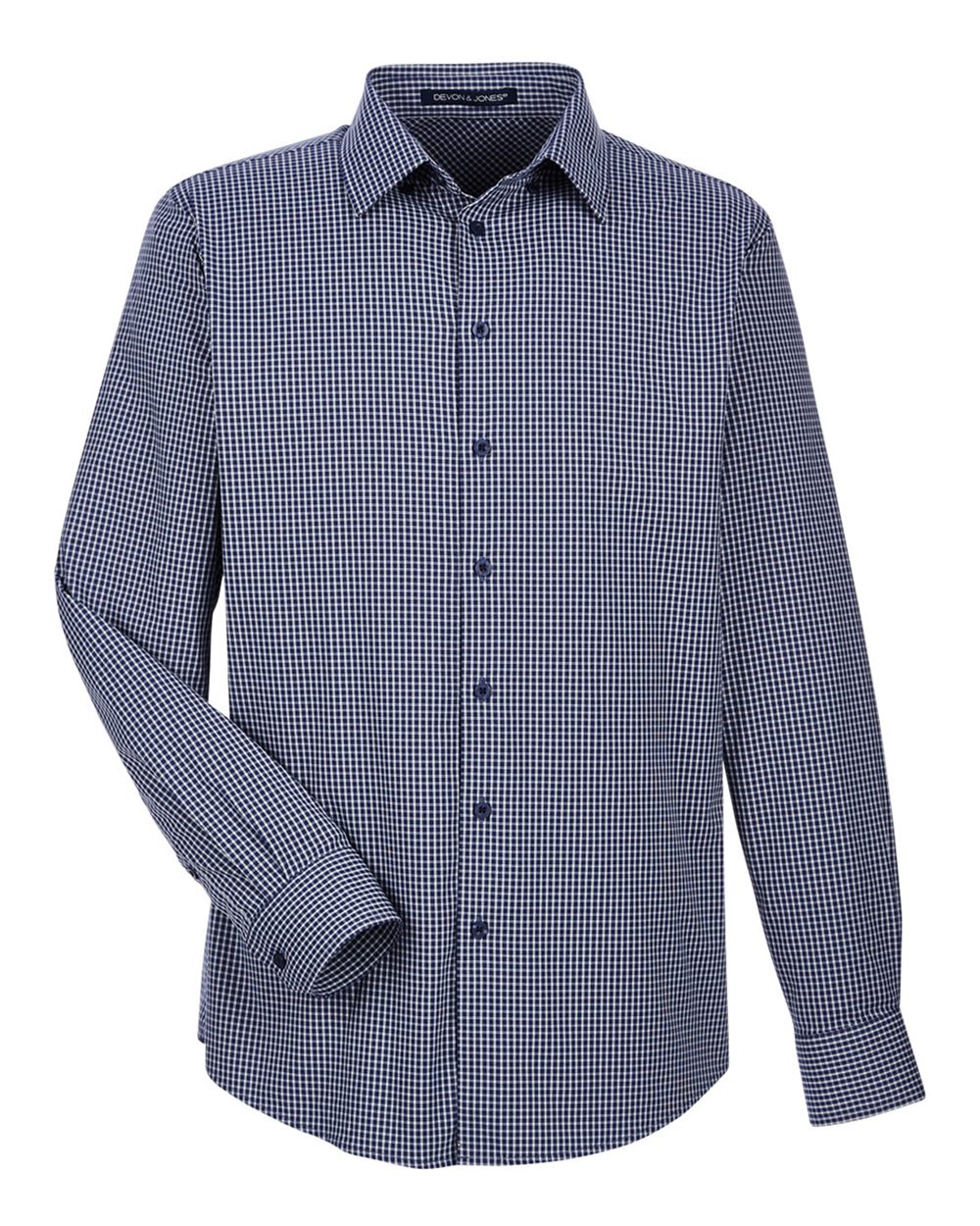 Devon & Jones Men's CrownLux Performance® Tonal Mini Check Woven Dress Shirt. DG535 - Navy