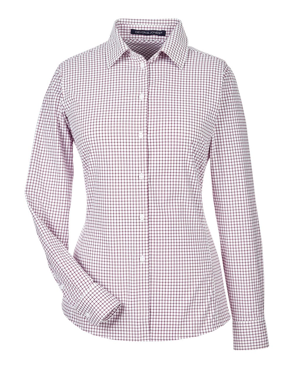 Devon & Jones Women's CrownLux Performance® Micro Windowpane Woven Dress Shirt. DG540W - Burgundy/ White