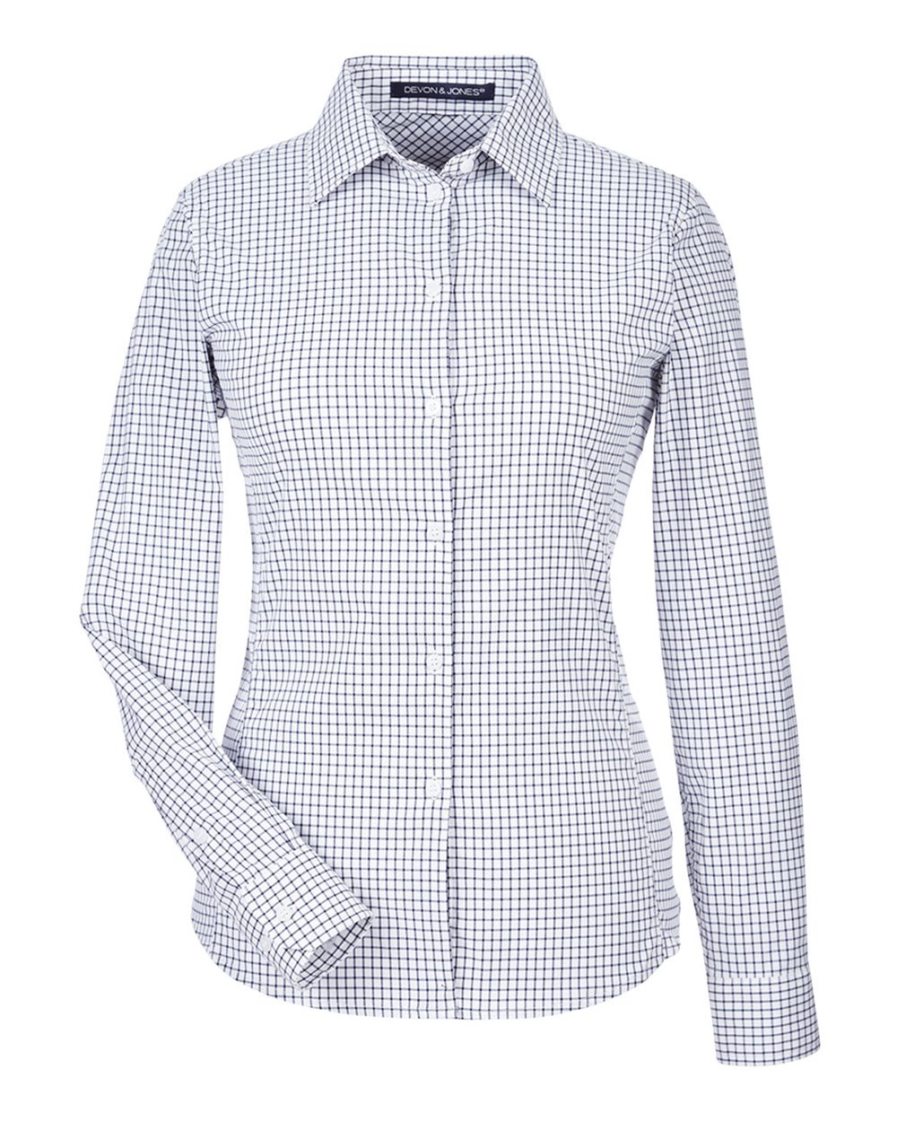 Devon & Jones Women's CrownLux Performance® Micro Windowpane Woven Dress Shirt. DG540W - Navy/ White