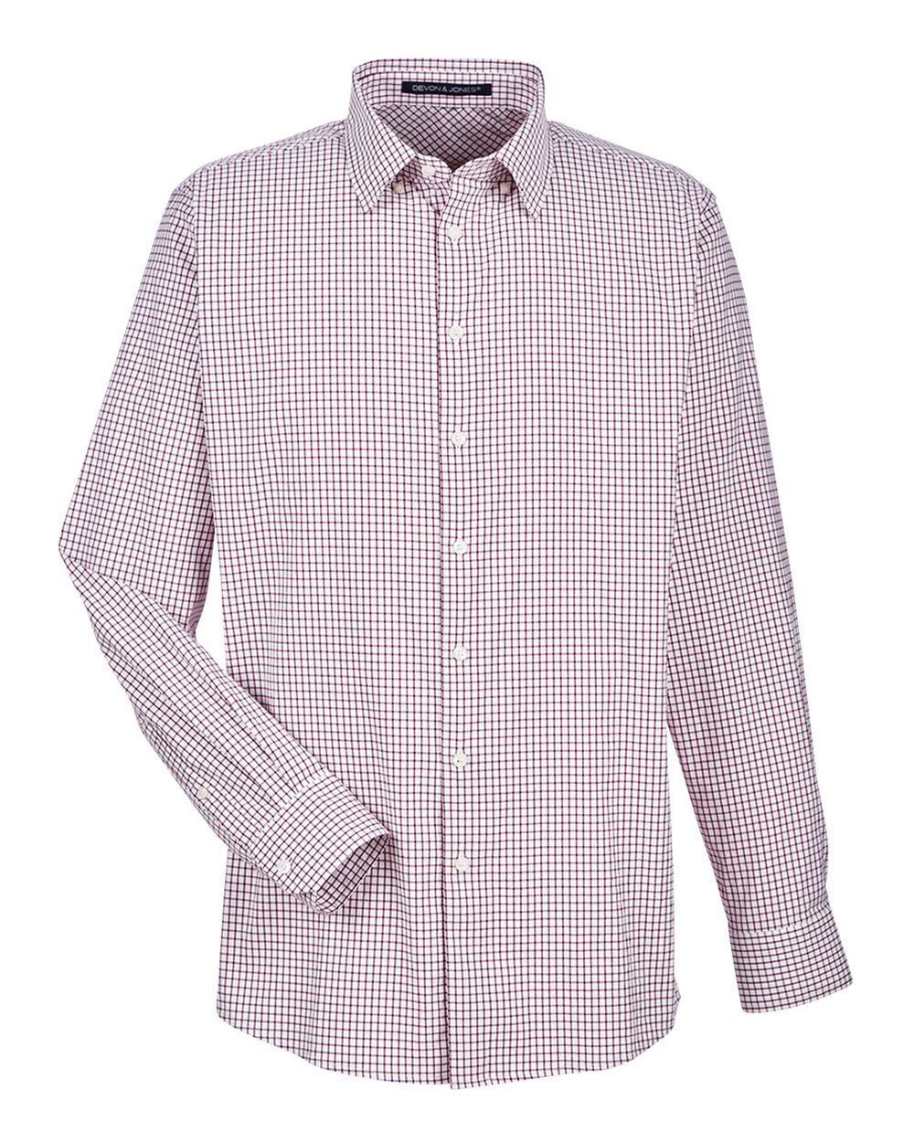 Devon & Jones Men's CrownLux Performance® Micro Windowpane Woven Dress Shirt. DG540 - Burgundy/ White