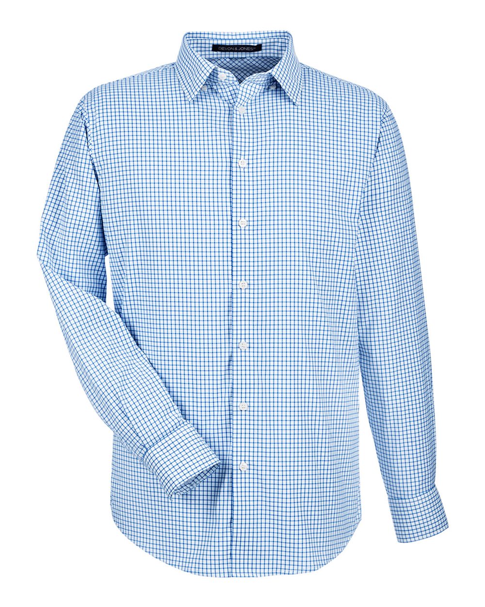 Devon & Jones Men's CrownLux Performance® Micro Windowpane Woven Dress Shirt. DG540 - French Blue/ White