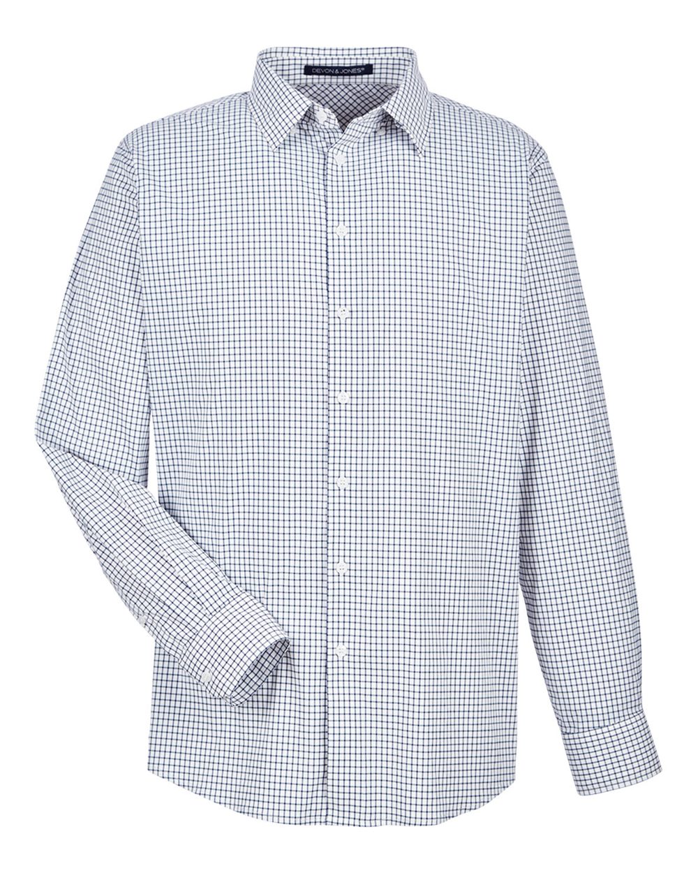 Devon & Jones Men's CrownLux Performance® Micro Windowpane Woven Dress Shirt. DG540 - Navy/ White