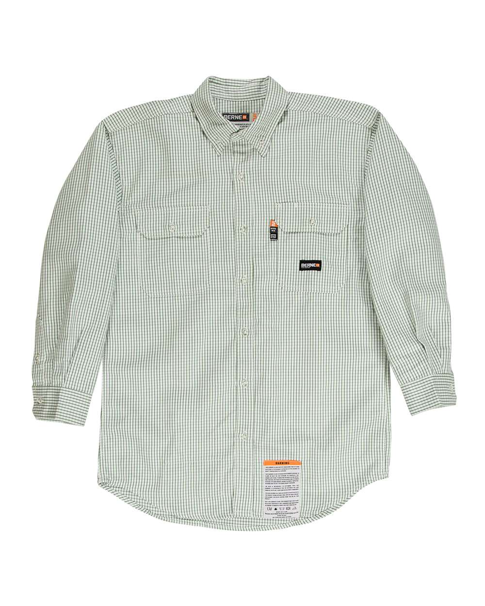 Berne Apparel Men's Flame-Resistant Down Plaid Work Shirt. FRSH21 - Green