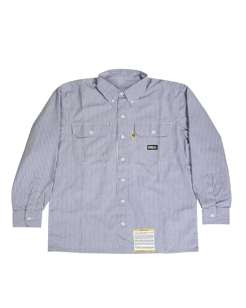 Berne Apparel Men's Flame-Resistant Down Plaid Work Shirt. FRSH21 - Navy