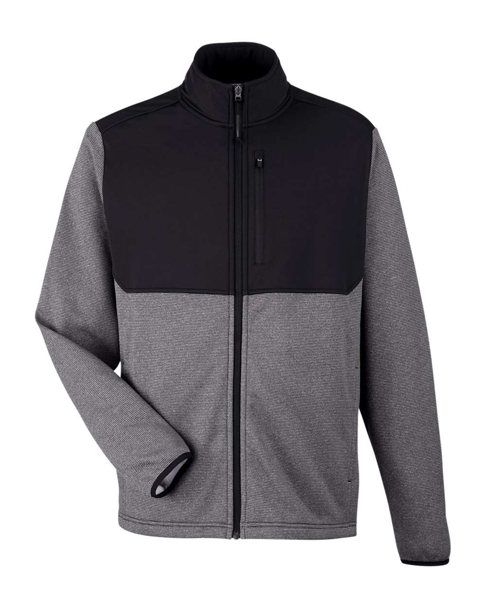 CORE365 Men's Venture Heathered Stripe Hybrid Jacket. CE74 - Black/ White