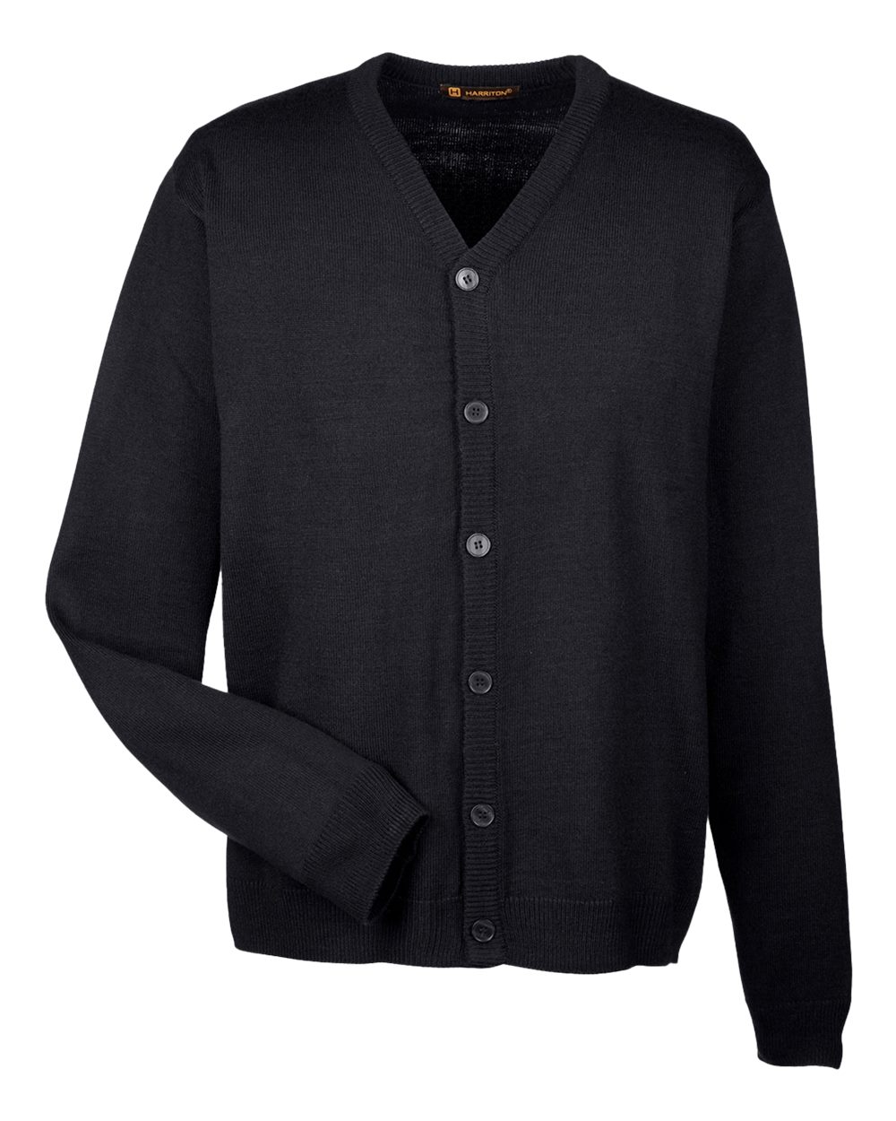 Harriton Men's Pilbloc™ V-Neck Button Cardigan Sweater. M425 - Black