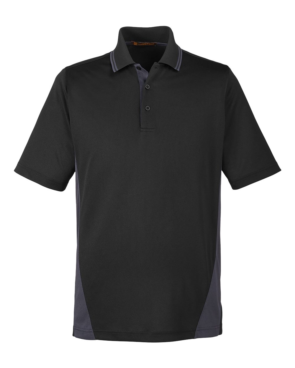 Harriton Men's Flash Snag Protection Plus IL Colorblock Polo. M386 - Black/ Dark Charcoal