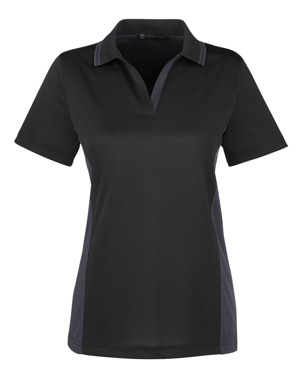 Harriton Women's Flash Snag Protection Plus IL Colorblock Polo. M386W - Black/ Dark Charcoal
