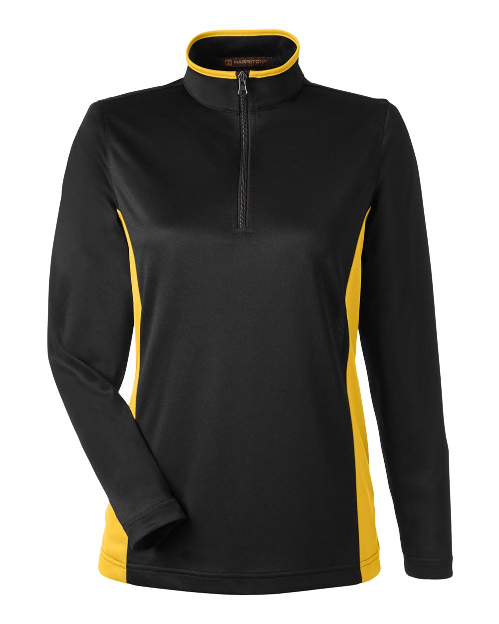 Harriton Women's Flash Snag Protection Plus IL Colorblock Quarter-Zip Pullover. M786W - Black/ Sunray Yellow