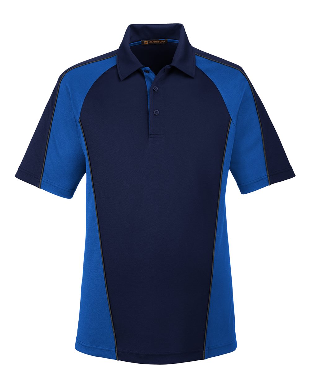 Harriton Men's Advantage Snag Protection Plus IL Colorblock Polo. M385 - Dark Navy/ True Royal/ Dark Charcoal