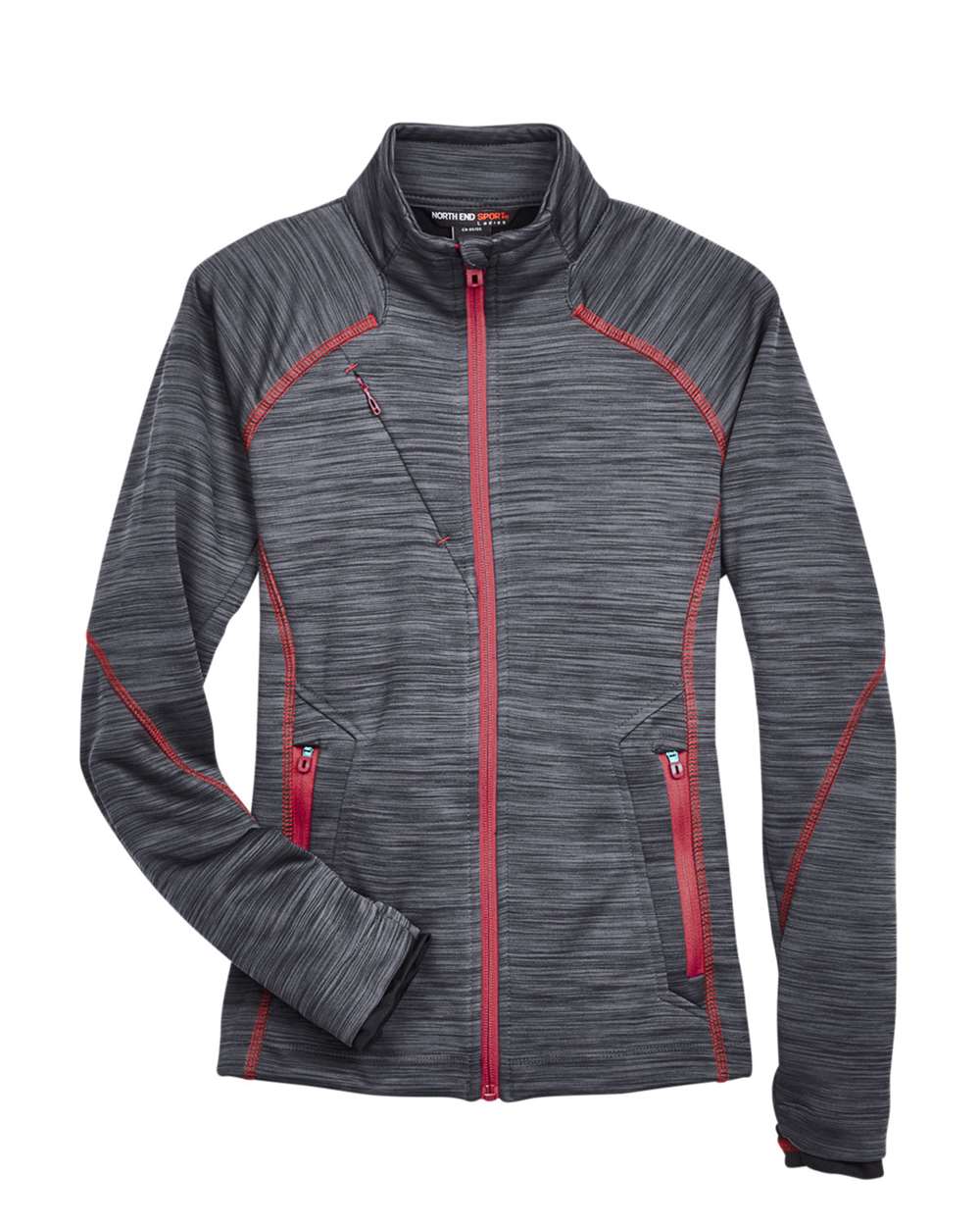 North End Women's Flux Mélange Bonded Fleece Jacket. 78697 - Carbon/ Olympic Red