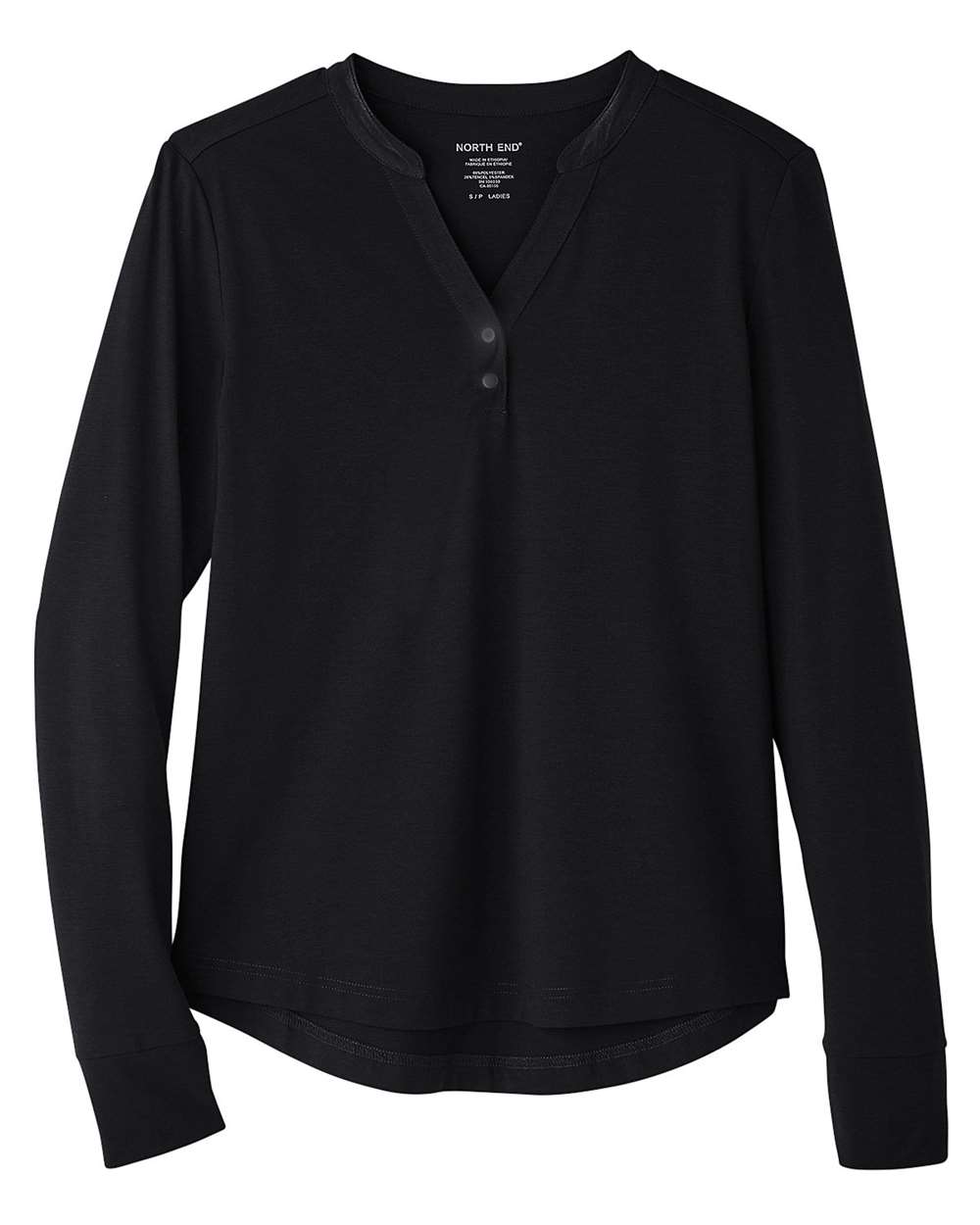North End Women's JAQ Stretch Performance V-Neck Snap Pullover. NE400W - Black