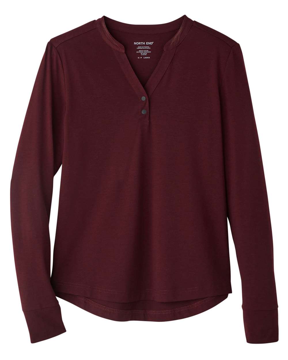 North End Women's JAQ Stretch Performance V-Neck Snap Pullover. NE400W - Burgundy