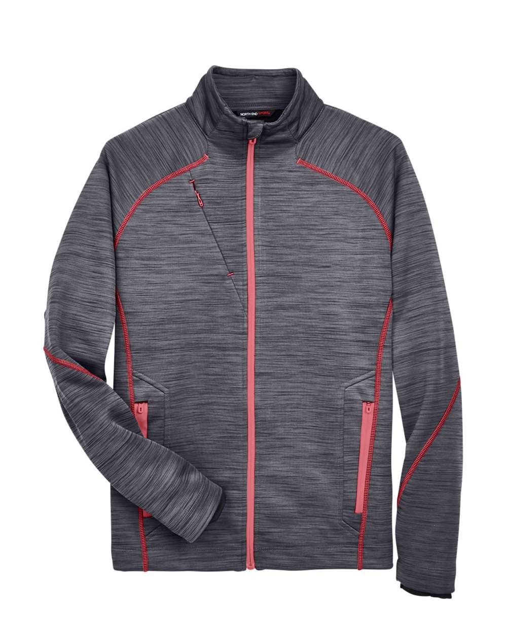 North End Men's Flux Mélange Bonded Fleece Jacket. 88697 - Carbon/ Olympic Red