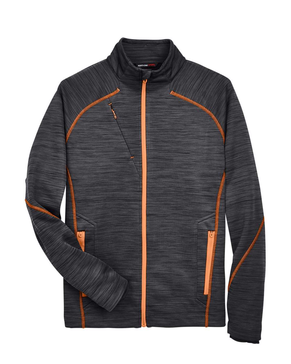 North End Men's Flux Mélange Bonded Fleece Jacket. 88697 - Carbon/ Orange Soda