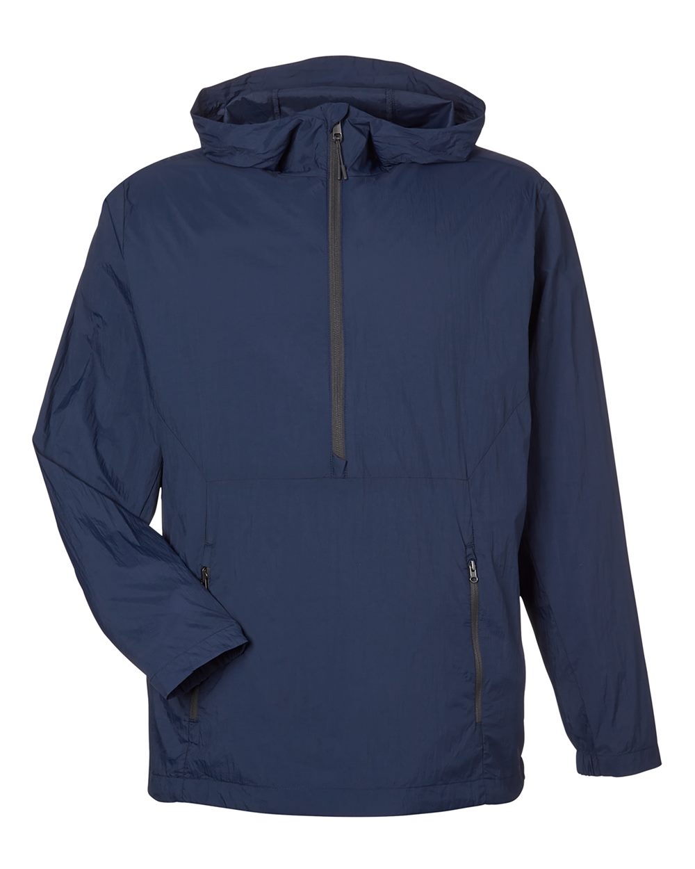 North End Men's Aura Lightweight Packable Anorak. NE810 - Classic Navy/ Carbon