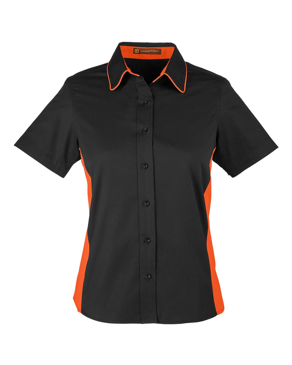 Harriton Women's Flash IL Colorblock Shirt. M586W - Black/ Team Orange