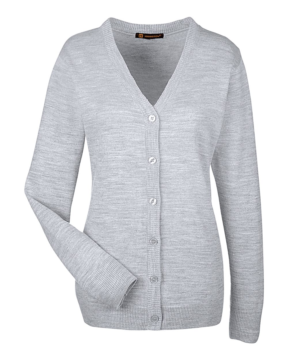 Harriton Women's Pilbloc V-Neck Button Cardigan Sweater. M425W - Grey Heather