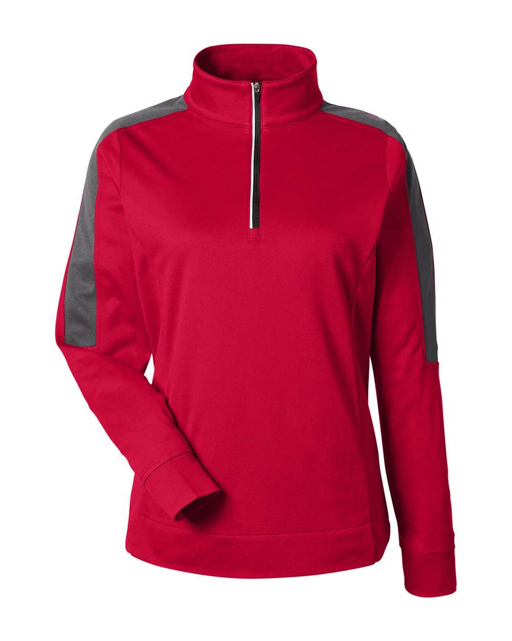 CORE365 Women's Market Snag Protect Mesh Colorblock Quarter-Zip Pullover. CE404W - Classic Red/ Carbon