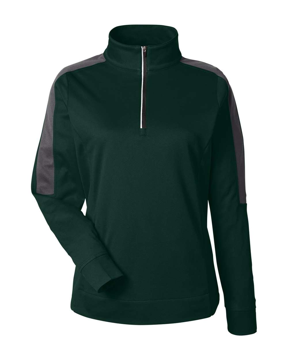 CORE365 Women's Market Snag Protect Mesh Colorblock Quarter-Zip Pullover. CE404W - Forest/ Carbon