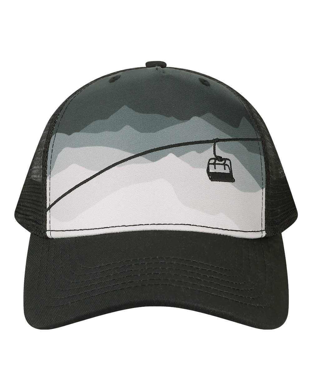 LOCALE Printed Five-Panel Trucker Cap. 5PTKR - Chairlift/ Black