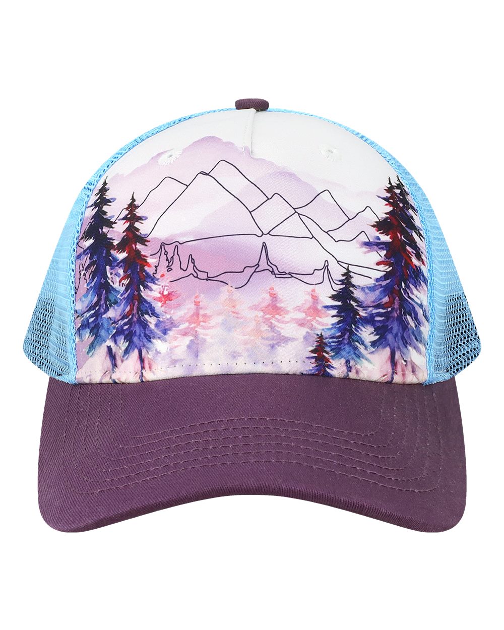 LOCALE Printed Five-Panel Trucker Cap. 5PTKR - Explorer White/ Plum