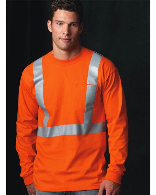 Bayside Unisex USA-Made High Visibility Long Sleeve Pocket T-Shirt. 3781