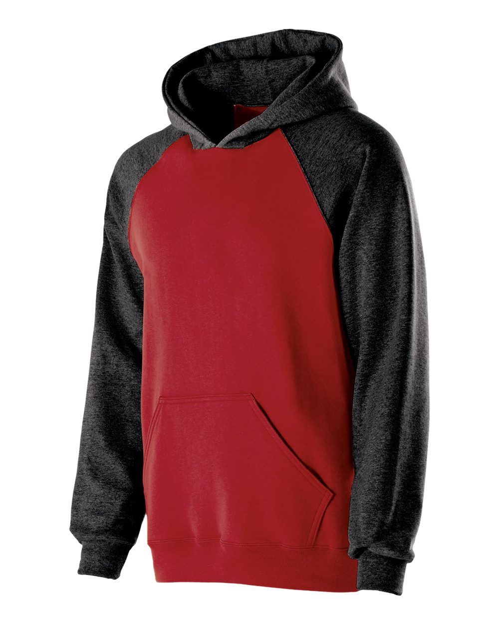 Holloway Youth Cotton/Poly Fleece Banner Hooded Sweatshirt. 229279 - Red/ Black